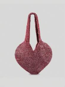 金線編織手提袋女士亮麗心形手提包 - 彩色 - 查看 1