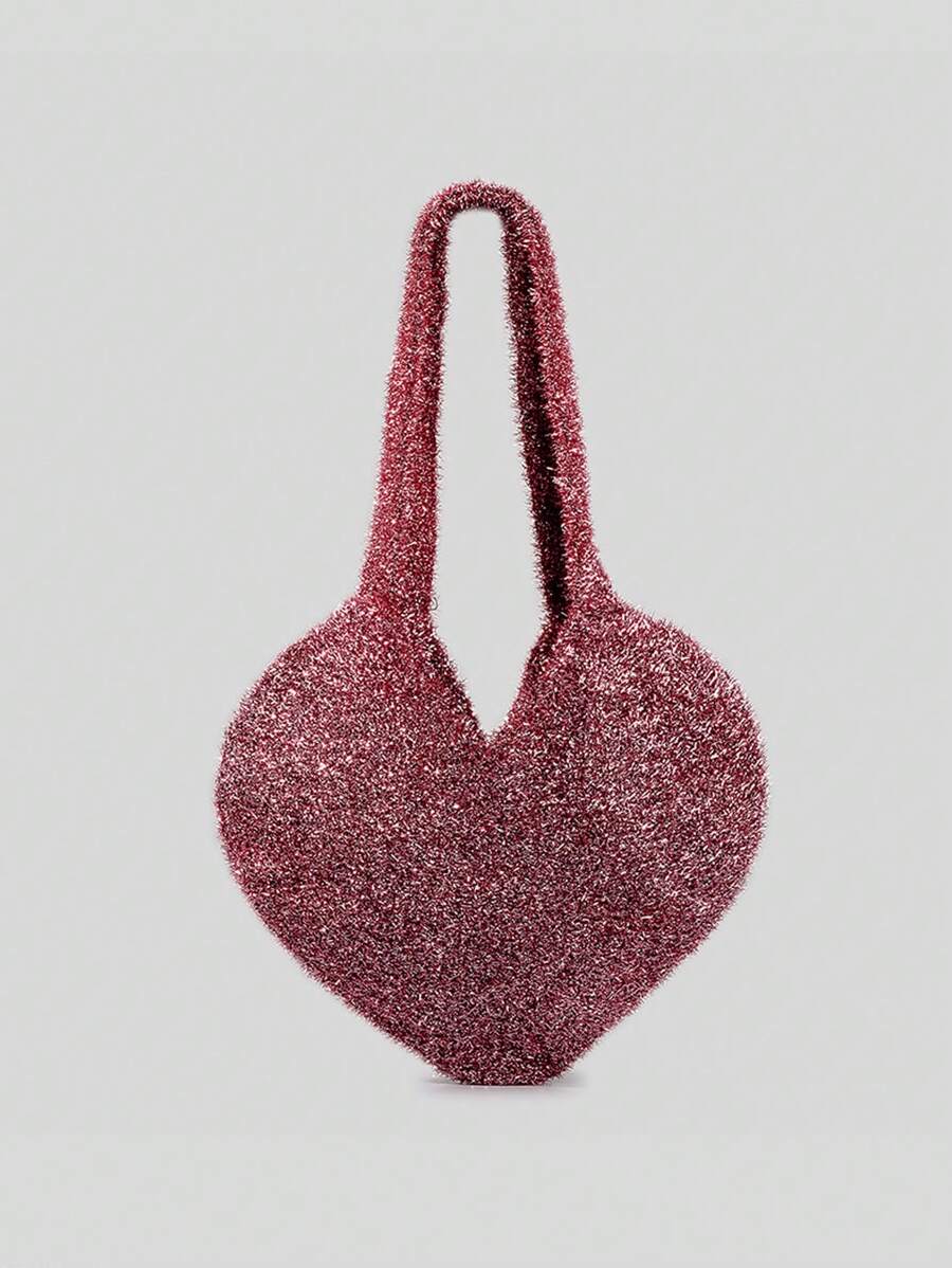 金線編織手提袋女士亮麗心形手提包 - 彩色 - 查看 1