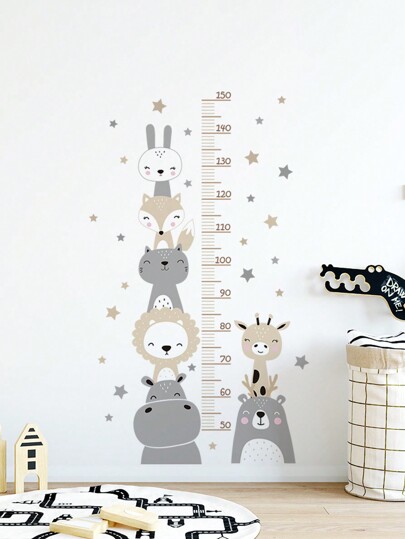1pc Cartoon Animal Smiling Face Height Chart Wall Sticker For Kids' Roombaby Shower Family Decorations Gifts
