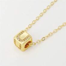 A Fashionable And Versatile Women's Pendant Necklace With 26 English Letters Copper Plated Gold Micro Inlay Zirconia Three-Dimensional Dice Block Assembly Pendant Collarbone Chain - Gold - View 32