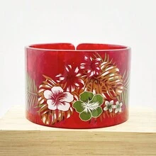 1pc Plus Women Size Sumer Hawaii Tropical Beach Style With Flower And Leaf Printed Tortoiseshell Cuff Bangles For Women - Flower#1 - View 5