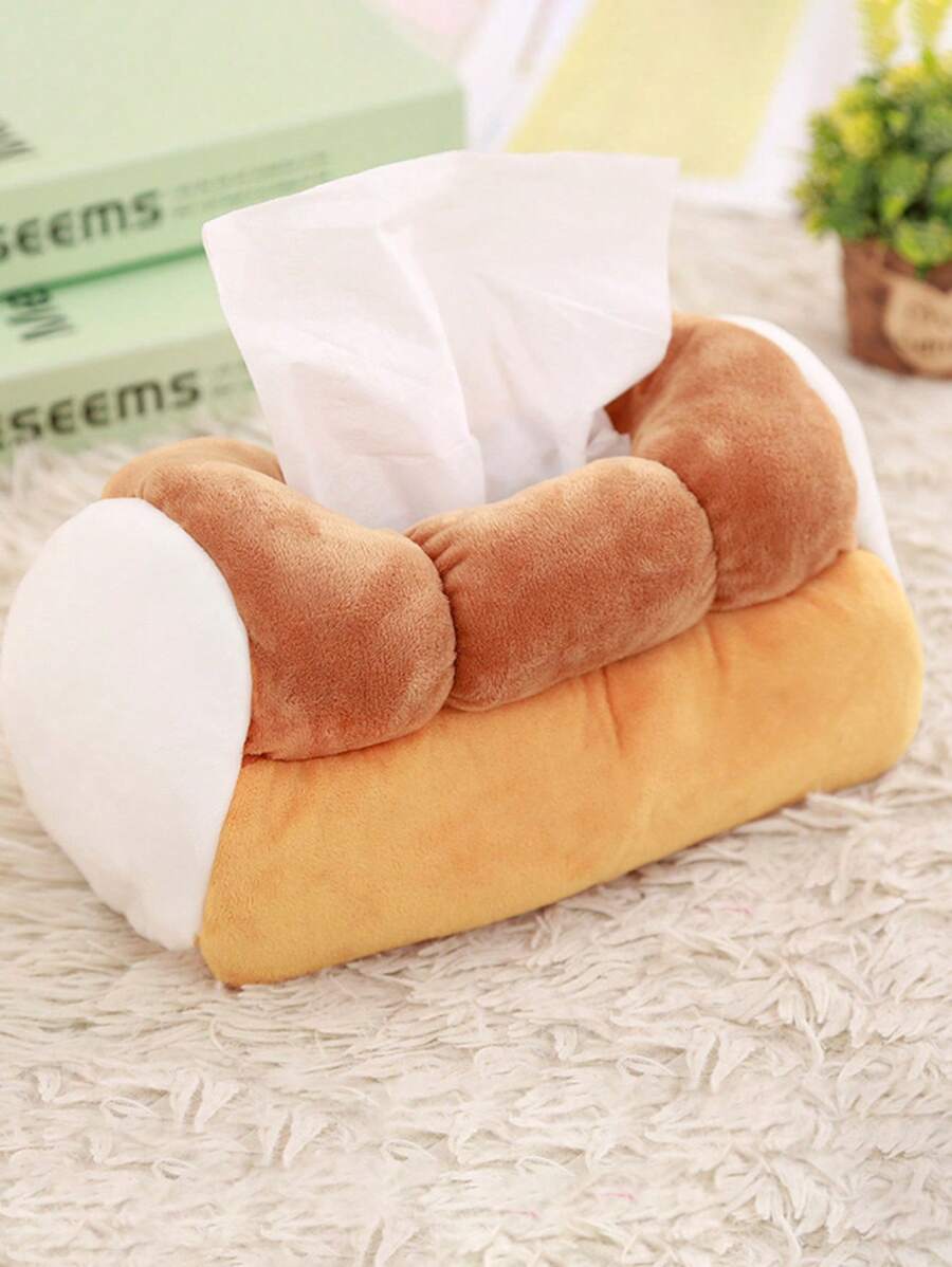 1pc Simulated Toast & Bread Shaped Plush Tissue Box Cover, Household & Car Decoration - Brown - View 1