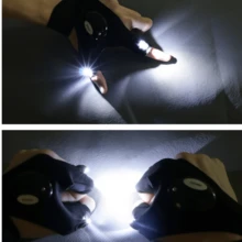 1pair Outdoor Fishing, Camping, Hiking Glow In The Dark Half Finger Gloves - Black - View 6