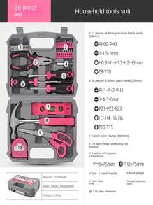 Conjunto De Herramientas Para El Hogar Sentada Que Incluye Destornilladores, Alicates, Llaves Y Otras Herramientas Para Mantenimiento Y Reparaciones Diarias. - Rosa - Ver 6