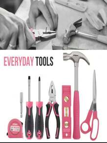 Conjunto De Herramientas Para El Hogar Sentada Que Incluye Destornilladores, Alicates, Llaves Y Otras Herramientas Para Mantenimiento Y Reparaciones Diarias. - Rosa - Ver 5