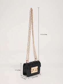 Bolso De Hombro Y Bandolera Minimalista Con Correa De Cadena Mini Y Patrón De Cocodrilo - Negro - Ver 7