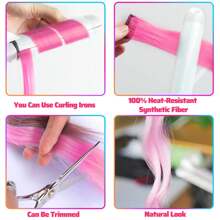 10入組多色染色髮片,適用於聚會、彩虹髮婚禮和萬聖節,適合女孩、女性和孩子,作為禮物（彩色組合） - 粉色 - 查看 6