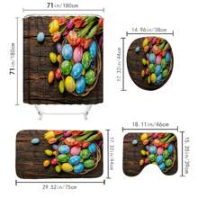 1/4入組復活節有趣淋浴簾套裝,農家木製桌面、兔子彩蛋、春季鬱金香防水淋浴簾、家庭淋浴分區簾、防滑地墊、u型坐墊、廁蓋墊、浴室裝飾,含12掛鉤,71x71英寸 - 彩色 - 查看 3