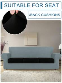 3 件純色彈性氨綸沙發座椅套、防寵物防塵家具保護套、可拆式萊卡墊套適用於臥室、客廳、飯店、餐廳 - 黑色 - 查看 2