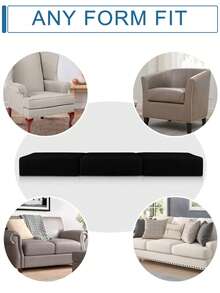 3 件純色彈性氨綸沙發座椅套、防寵物防塵家具保護套、可拆式萊卡墊套適用於臥室、客廳、飯店、餐廳 - 黑色 - 查看 5