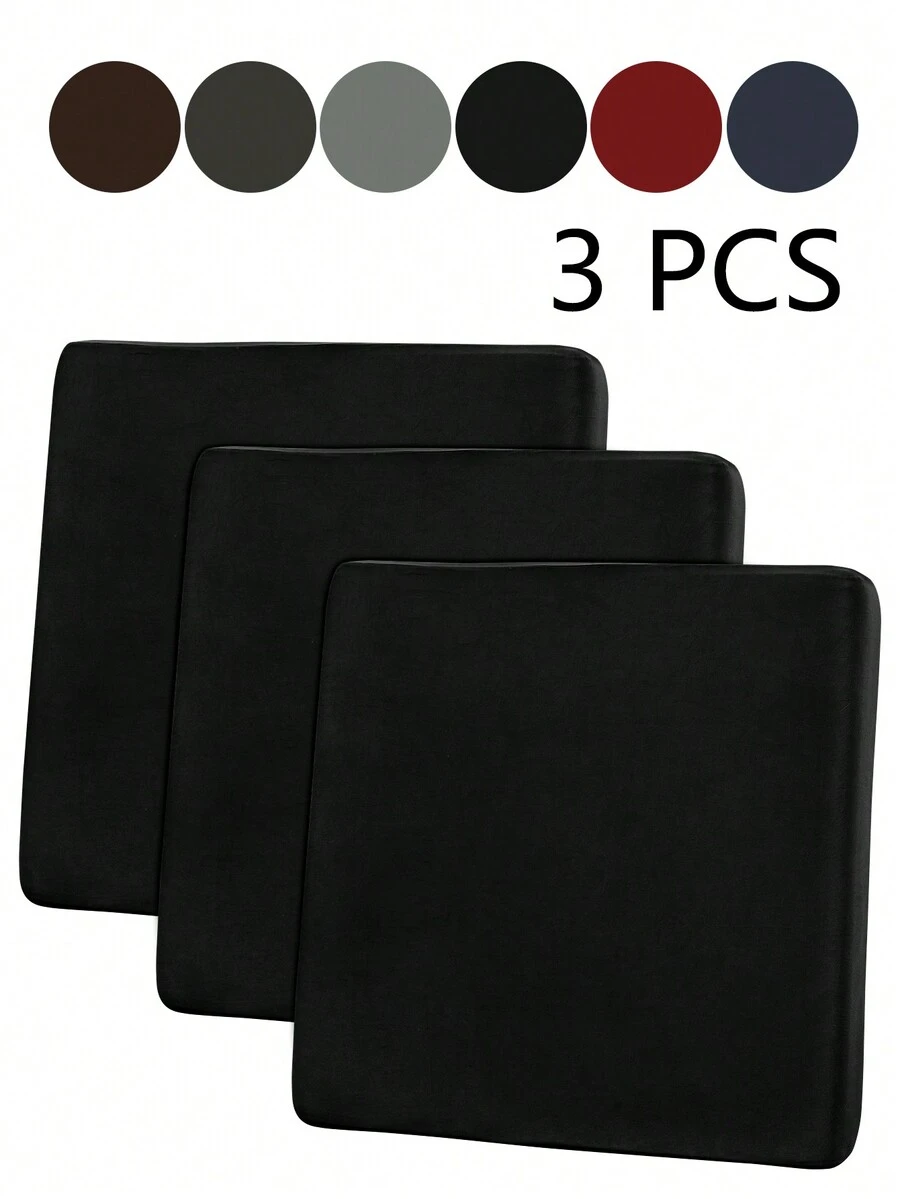 3 件純色彈性氨綸沙發座椅套、防寵物防塵家具保護套、可拆式萊卡墊套適用於臥室、客廳、飯店、餐廳 - 黑色 - 查看 1