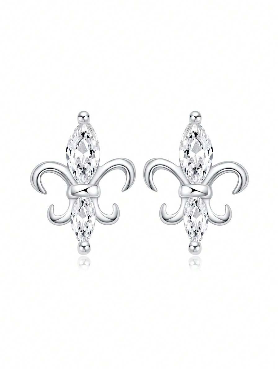 1對母親節/音樂節新穎花卉設計鋯石＆銀耳環,時尚女性珠寶,為溫暖且甜蜜的節日禮物 - 銀色 - 查看 1