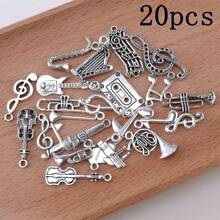 20pcs Antique Silvery Musical Instrument And Guitar Note  Alloy Pendants ,  Piano Microphone Saxophone Random Mix Pendants For DIY Necklace Bracelets Earrings Jewelry Making - 20pcs Random Mixed Musical Instrument Note Pendant - View 5