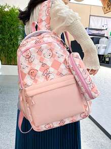 輕巧、便攜、大容量、粉色2入組背包和筆袋,適用於小學和初中女童,可愛的學生書包組合學校背包,學校袋套裝適用於大學生、青少年男女,非常適合大學、國中、高中、戶外、徒步旅行、攀登、體育館、運動、戶外活動,返校季節 - 粉色 - 查看 3