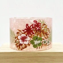1pc Plus Women Size Sumer Hawaii Tropical Beach Style With Flower And Leaf Printed Tortoiseshell Cuff Bangles For Women - Flower#1 - View 11