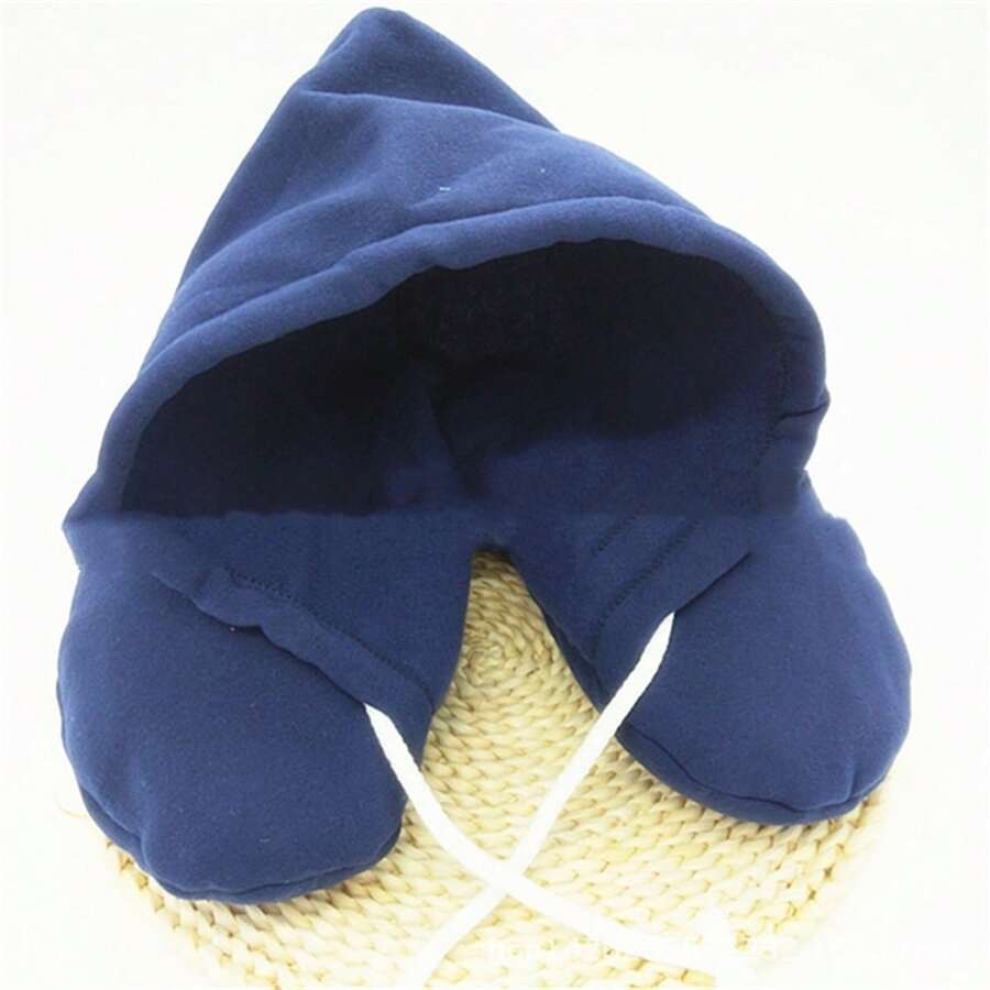 1入組帶帽u型頸枕,具有粒子保護,午睡枕頭,旅行用帽子頸護枕 - 藍色 - 查看 1