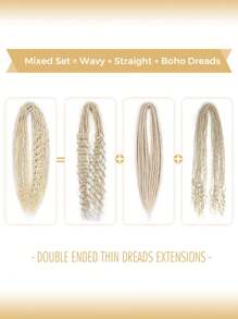 24" 3 In 1 Mixed Double Ended Dreadlock Extensions 15 Strands Handmade Synthetic DE Dreadlock Extensions Sets Hippie Dreadlock Style For Woman