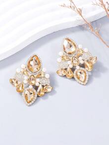 1pair Glass Diamond Earrings - Champagne - View 2