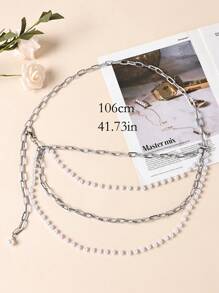 1入女士珍珠&合金時尚鏈條,105cm,適用於派對、婚禮和日常穿著(常規和加大尺碼可用) - 銀色 - 查看 5