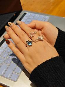 1枚奢華水滴形水晶戒指,附925銀、粉色和藍色寶石,適合情人節、母親節等禮物 - 經典 - 查看 2