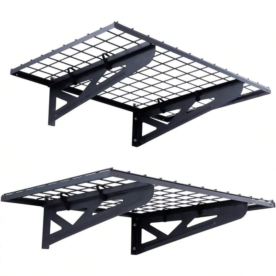2PCS 3x2 Ft Garage Storage Shelving Wall Mounted Heavy Duty Shelves Rack - Black - View 1