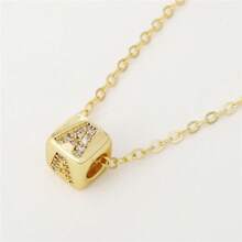 A Fashionable And Versatile Women's Pendant Necklace With 26 English Letters Copper Plated Gold Micro Inlay Zirconia Three-Dimensional Dice Block Assembly Pendant Collarbone Chain - Gold - View 22
