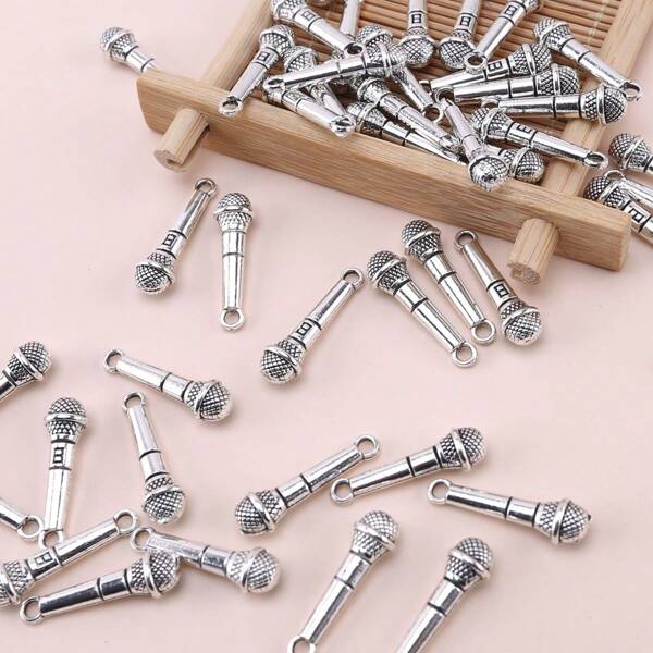 20pcs Antique Silvery Microphone Alloy Charm Pendants,  Simulation Microphone Pendants For DIY Necklace Bracelets Earrings Jewelry Making And Create A Interesting Look