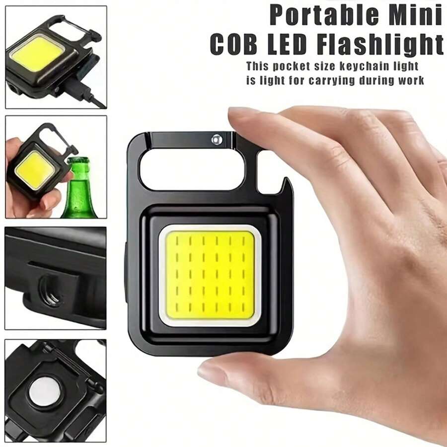 1入便攜式usb可充電cob工作燈 - 用於露營和檢查的多功能小型led手電筒,鑰匙扣燈