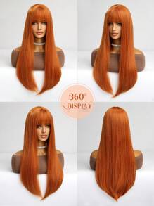 Black Long Straight Wigs For Women, Natural Black Synthetic Wigs With Bangs, Elegant Beautiful Natural Looking Heat Resistant Synthetic Wig Daily Party Use - 黃色 - 查看 4