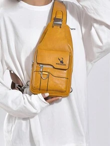 1入組男士腰包，多格口設計，男士胸包，PU耐磨材質，大容量多口袋設計，可拆卸和調節肩帶，新款極簡時尚便攜休閒包，適合男士日常生活使用，適用於工作、上學、旅遊、購物，是朋友、同學和家人的禮物。 - 黃色 - 查看 6