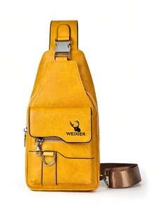 1入組男士腰包，多格口設計，男士胸包，PU耐磨材質，大容量多口袋設計，可拆卸和調節肩帶，新款極簡時尚便攜休閒包，適合男士日常生活使用，適用於工作、上學、旅遊、購物，是朋友、同學和家人的禮物。 - 黃色 - 查看 4