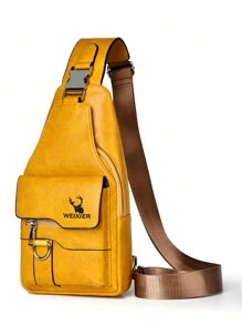 1入組男士腰包，多格口設計，男士胸包，PU耐磨材質，大容量多口袋設計，可拆卸和調節肩帶，新款極簡時尚便攜休閒包，適合男士日常生活使用，適用於工作、上學、旅遊、購物，是朋友、同學和家人的禮物。 - 黃色 - 查看 2