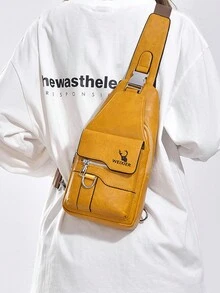 1入組男士腰包，多格口設計，男士胸包，PU耐磨材質，大容量多口袋設計，可拆卸和調節肩帶，新款極簡時尚便攜休閒包，適合男士日常生活使用，適用於工作、上學、旅遊、購物，是朋友、同學和家人的禮物。 - 黃色 - 查看 5