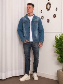 Men Denim Jackets - Màu xanh lam - Xem 1