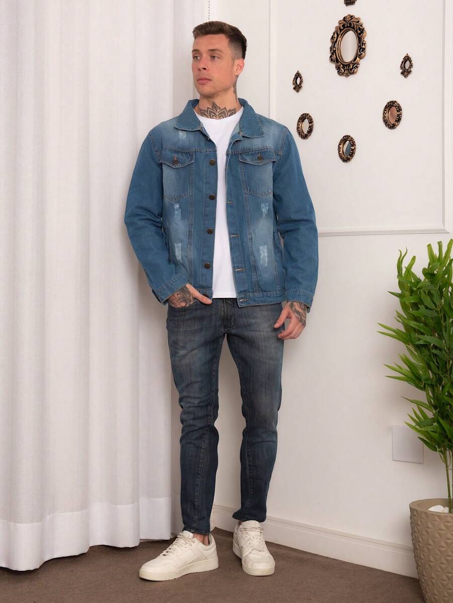 Men Denim Jackets - Màu xanh lam - Xem 1