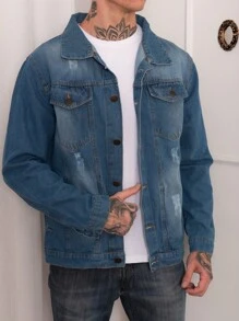 Men Denim Jackets - Màu xanh lam - Xem 5