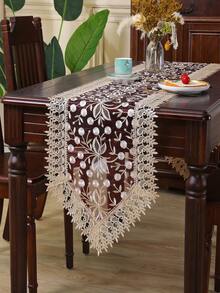 1入組蕾絲桌旗刺繡透明餐墊水溶性高密度桌布,豪華風格 - 透明 - 查看 2