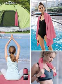 1 件玫瑰红色速干毛巾，超细纤维，轻薄，超强吸水，适用于户外运动、露营、健身房、瑜伽、徒步旅行海滩必备品、沙滩巾 - 玫瑰紅 - 查看 8