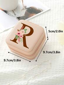 1入組A-Z字母印花粉色珠寶收納盒，戒指收納盒，項鍊收納盒，耳環收納盒，女士首飾收納盒，聖誕節禮物，生日禮物，給媽媽、伴娘、朋友的禮物