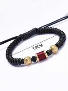 1個手編手工男士招財鈕扣手鍊,適合日常佩戴 - 銀色金錢珠男士手繩 - 查看 11