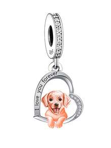 HuooNew 1入組迷人銀狗狗裝飾心形DIY珠子適合男士女士適用於禮品