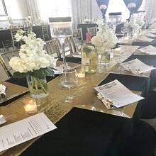 1 件金色 12 X 108 英寸閃光亮片桌布適合生日婚禮訂婚新娘送禮會嬰兒送禮會單身女郎節日慶典派對裝飾品 - 金色 - 查看 8