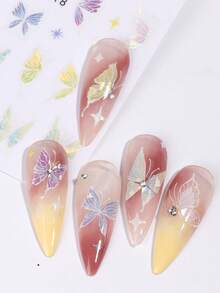 3入組蝴蝶指甲貼/立體全息彩色蝴蝶星星設計自黏凝膠美甲貼紙,diy美甲藝術裝飾配件 - 彩色 - 查看 3