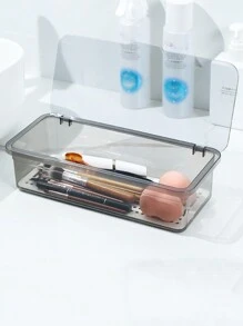 Cutlery Storage Tray Holder Tableware Organizer Spoon Fork Storage Box Plastic Container Cutlery Rack With Lid And Drainer Makeup Brush Storages Box - Grey - View 7
