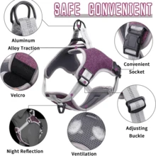 2 Juegos Arnes pechera con aro de seguridad y resistencia para perro Chaleco Transpirable Suave Reflectante Para Mascotas - Rosa - Ver 4