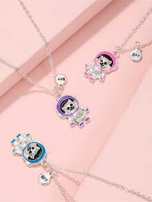 3入組時尚卡通貓和動物方形氧化鋯項鍊,bff、女友、可愛的太空貓墜飾首飾,聖誕禮物 - 彩色 - 查看 6