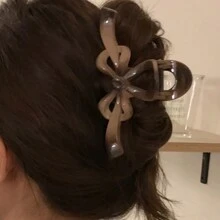 1入漸層黑/棕色女士蝴蝶結髮夾,大虎口夾子束髮,髮飾品 - 漸層咖色 - 查看 5
