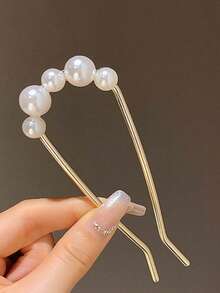 1個復古拼接假珍珠u型髮夾,優雅髮型的髮夾,每天生活,假期和情人節禮物必備之選(女性專用) - 金色 - 查看 5