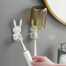 1 件可愛卡通兔子設計塑膠黏鉤用於壁掛式牙刷杯、廚房、浴室、家庭儲物,無需鑽孔 - 白色 - 查看 7