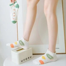 5雙女式水果和卡通印花蕾絲修飾可愛襪子 - 彩色 - 查看 3